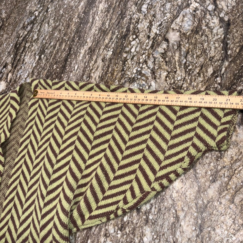 Boho Chevron Herringbone Handmade Duster Cardigan Women M Green Brown - Picture 9 of 9